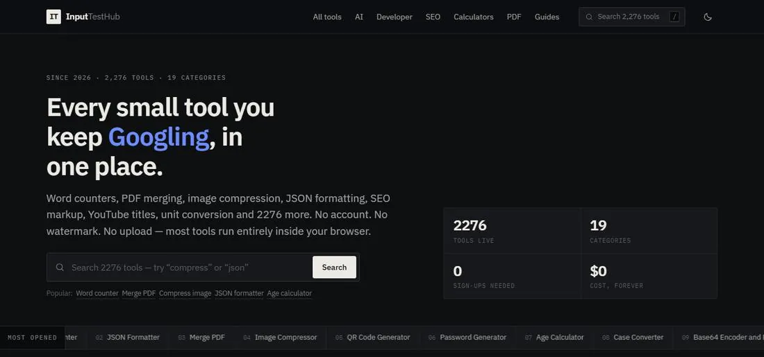 InputTestHub website