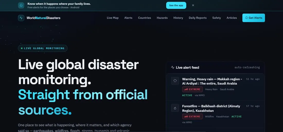 World Natural Disasters website