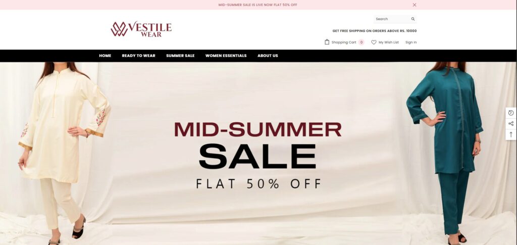 VestileWear.com - Shopify Project by Shahzeb Speaks