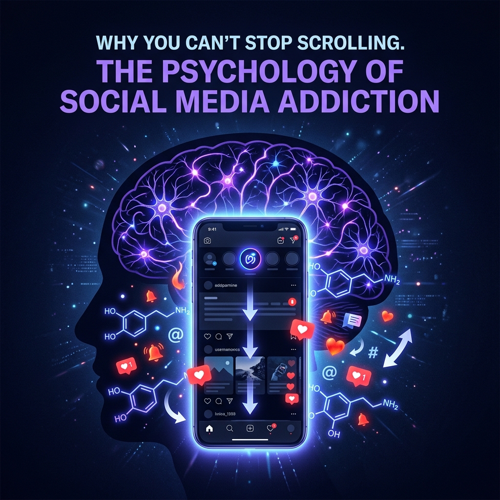 Your phone checks are engineered by psychologists. Learn how social media exploits the dopamine loop, 7 dark patterns that trap your attention, mental health impact, and 10 evidence-based strategies to break free.