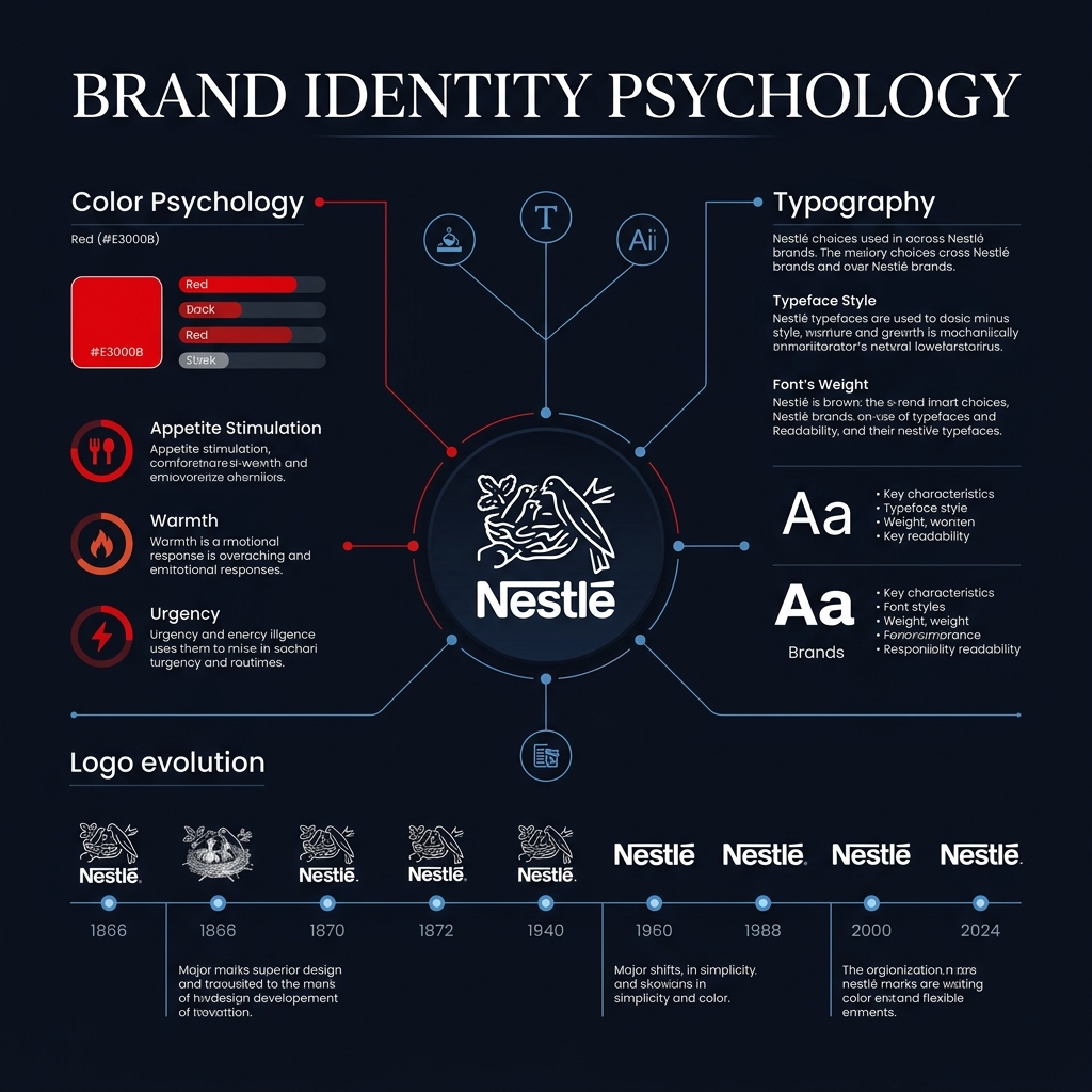 Nestlé brand identity psychology analysis showing logo symbolism, color psychology, and trust architecture
