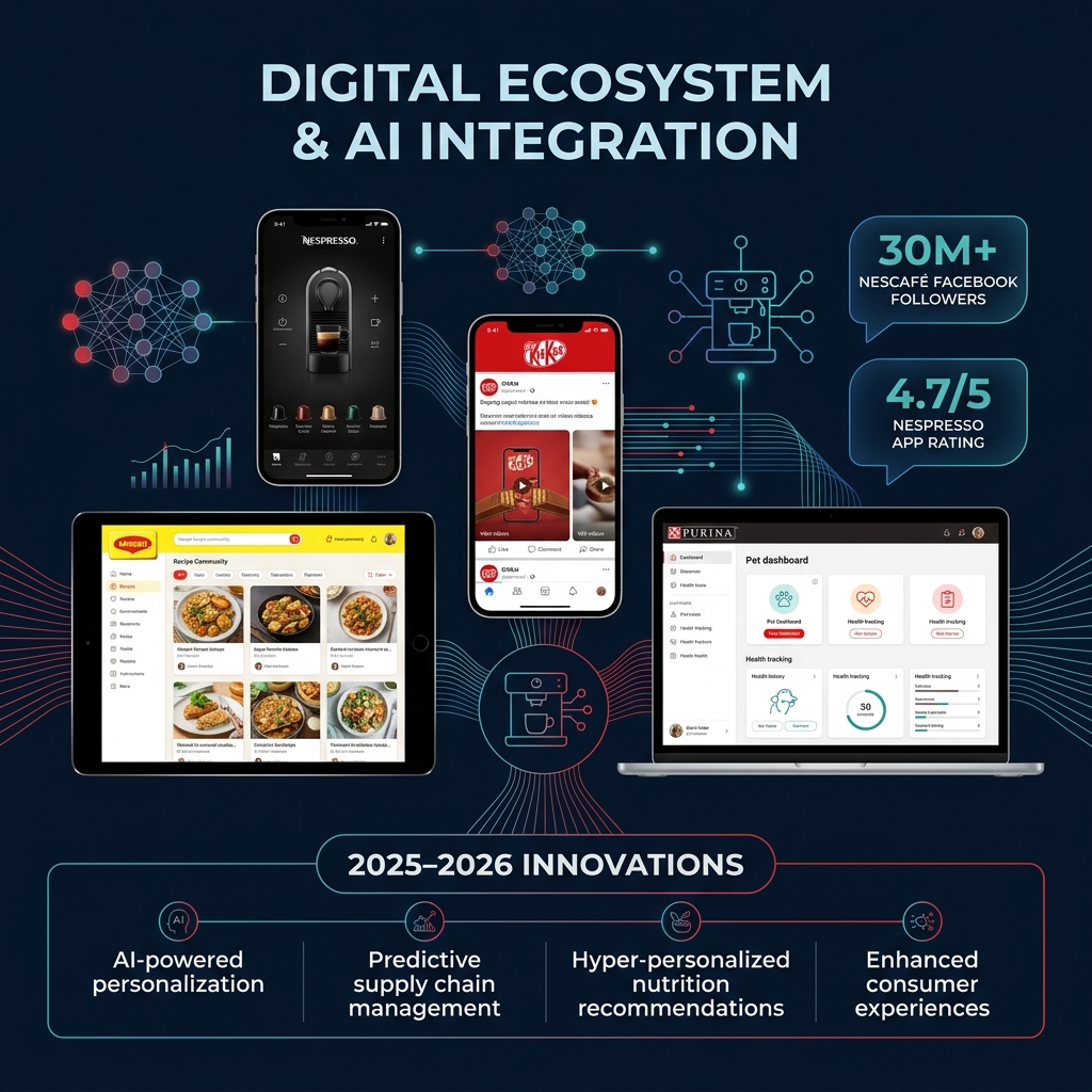 Nestlé digital presence analysis showing app ecosystems, social media strategy, and AI integration