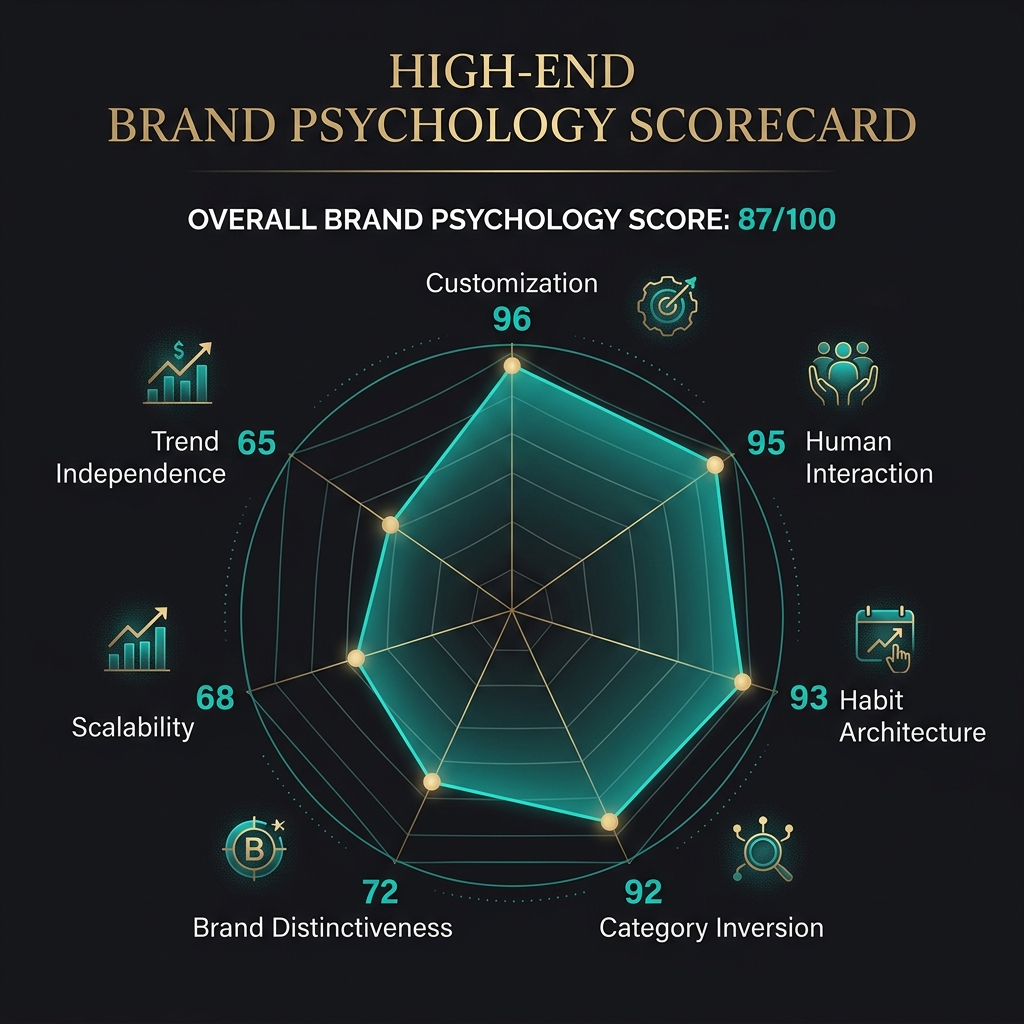 7 Brew psychology scorecard showing 87 out of 100 with elite customization and habit design scores