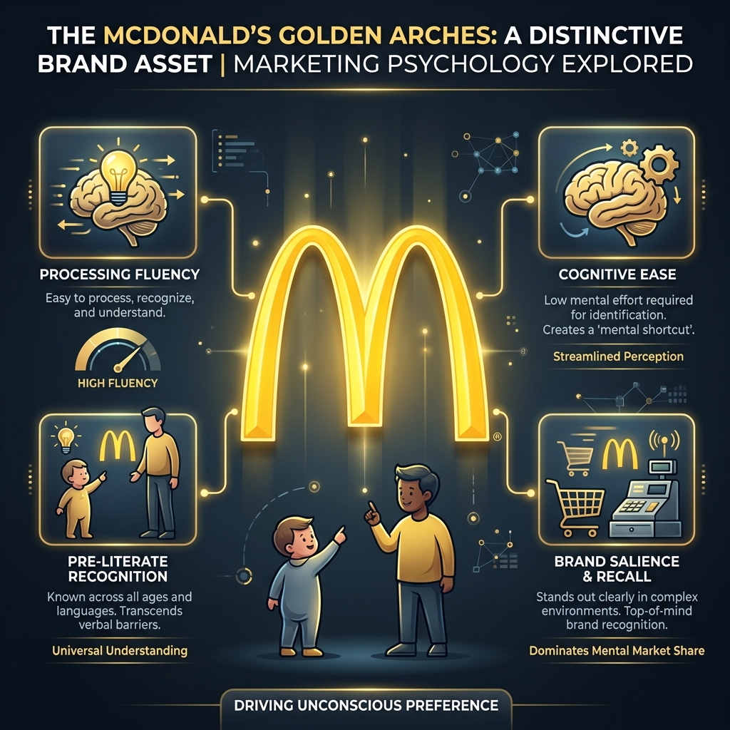 Psychology of the McDonald's Golden Arches as a distinctive brand asset with red and yellow colour coding