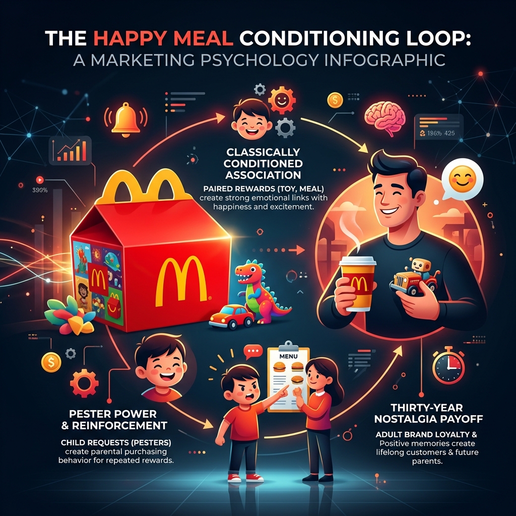 The Happy Meal explained as childhood conditioning: toy reward paired with brand during formative years
