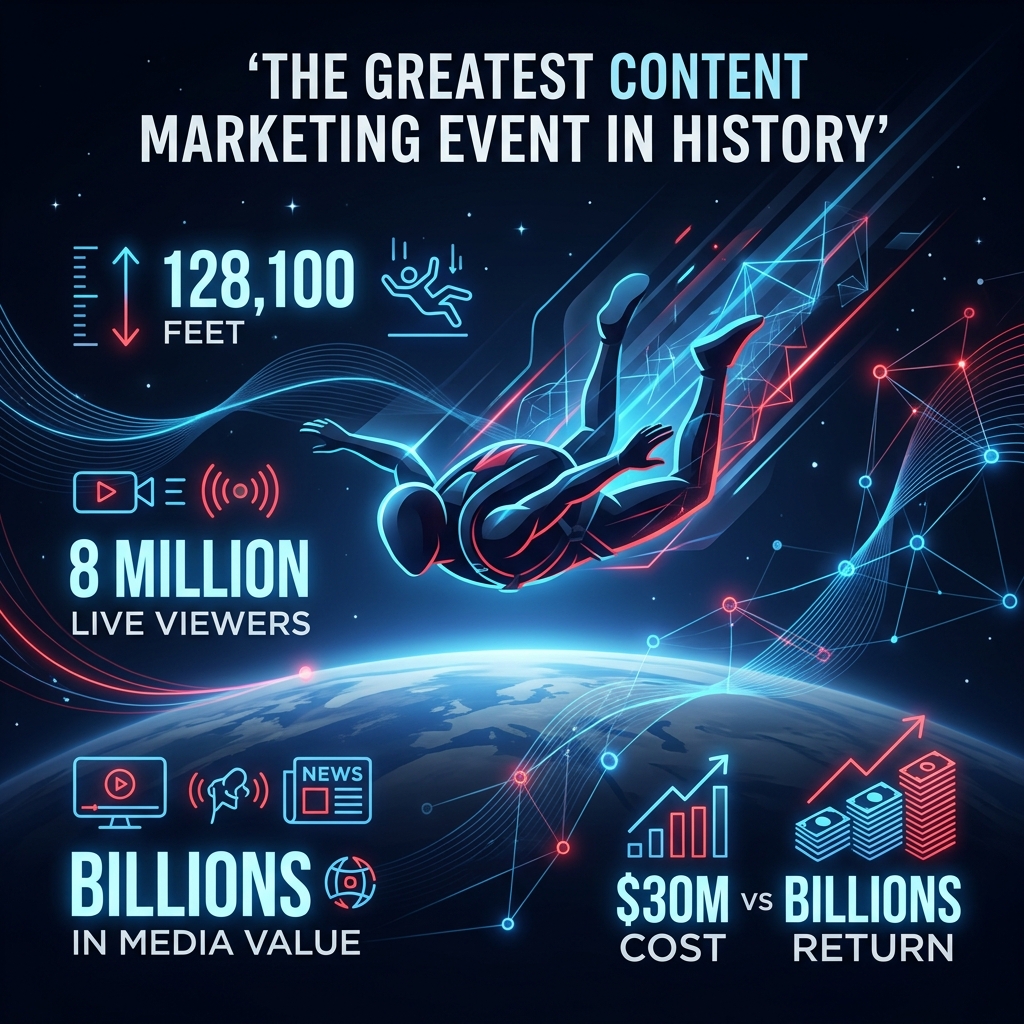 Red Bull Stratos space jump as the pinnacle of content marketing — Felix Baumgartner jumping from 128,000 feet with billions in earned media