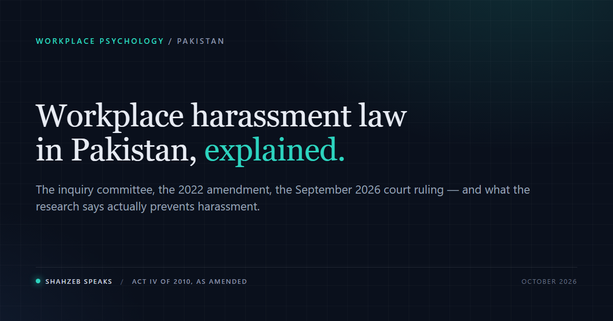 Workplace Harassment Law in Pakistan: The Inquiry Committee, the 2022 Amendment and What Actually Prevents Harassment
